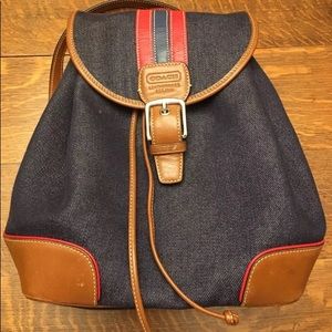 Rare Coach Denim Backpack Varsity Red Blue Stripe